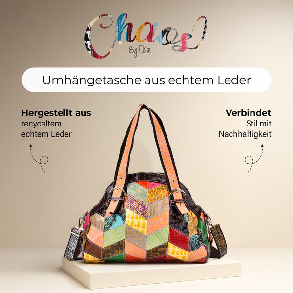 Schulterfreies gesmoktes Kleid mit  Gürtel und Chaos by Elsie Echtleder Crossbody Tasche mit RFID und Mini-Blitzlampe image number 8