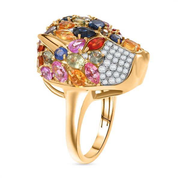 D'Joy Mehrfarbiger Saphir, Moissanit Ring 925 Silber 750 Gelbgold Vermeil (Gr&ouml;&szlig;e 21.00) ca. 9.92 ct image number 4