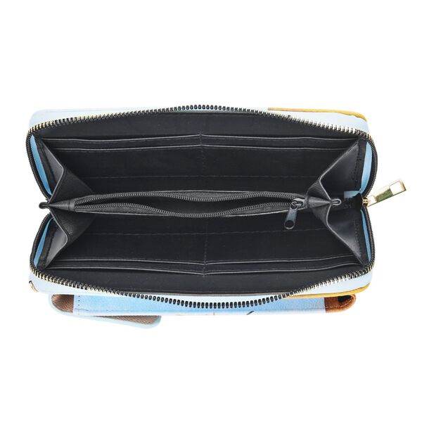 PU Handytasche mit RFID-Schutz, 20x11x2cm, Blau mit Sonnenblumen-Muster image number 6