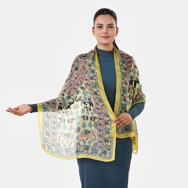 LA MAREY - Seidenschal 100% Seide 50 x 170 cm Hellblau Gelb