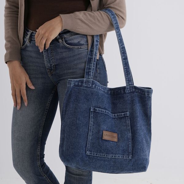 LIVMORE Shopper Tasche mit Rei&szlig;verschlussfach und Innenfach 42 x 34 x 8 cm Dunkelblau image number 4