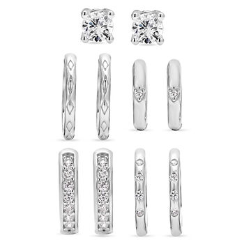 5er- Set wei&szlig;e Zirkonia-Ohrringe, 925 Silber rhodiniert ca. 1.24 ct