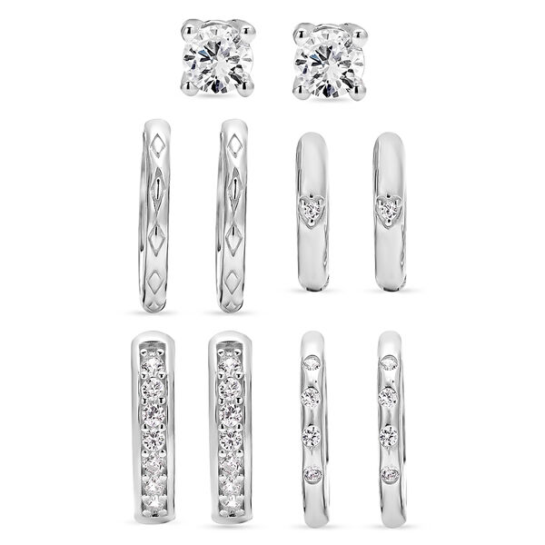 5er- Set wei&szlig;e Zirkonia-Ohrringe, 925 Silber rhodiniert ca. 1.24 ct