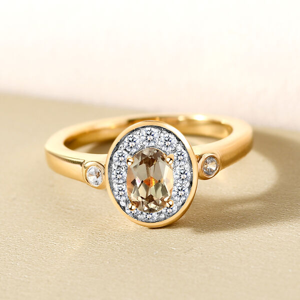 AAA Turkizit und wei&szlig;er Zirkon-Ring, 925 Silber Gelbgold Vermeil  ca. 0,79 ct image number 2