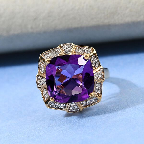 Afrikanischer Amethyst und Zirkon-Ring, 925 Silber vergoldet  ca. 6,64 ct image number 2