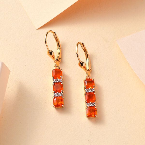 AAA Purpurroter Feueropal, Wei&szlig;er Zirkon Ohrringe 925 Silber 750 Gelbgold Vermeil ca. 1.53 ct image number 2