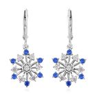 Weißer Zirkonia, Blauer Spinell Ohrringe, 925 Silber rhodiniert