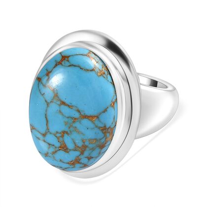 Blauer T&uuml;rkis Ring Messing (Gr&ouml;&szlig;e 18.00) ca. 10.32 ct