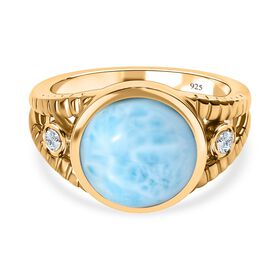 Larimar, weißer Zirkon Ring, 925 Silber vergoldet, (Größe 19.00), ca. 6.13 ct