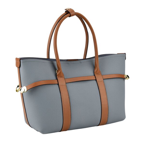 Leder Shopper Set 2 teilig mit Magnetfach und Rei&szlig;verschlussfach 35 x 11 x 20 cm Blau Braun image number 5