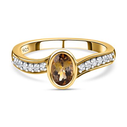 Nat&uuml;rlicher goldener Tansanit, wei&szlig;er Zirkon Ring, 925 Silber Gelbgold Vermeil (Gr&ouml;&szlig;e 17.00) ca. 0.99 ct