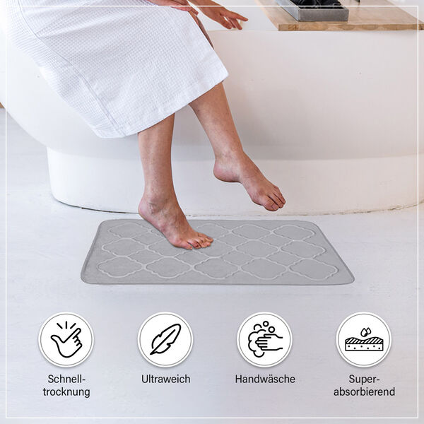 Homesmart- 2er-Set gepr&auml;gte Flanell-Badematte mit rutschfester Unterseite. Grau image number 2