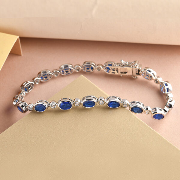 AA Tansanischer Blauer Spinell (Diffundierter) und wei&szlig;es Zirkon Armband, ca. 19 cm, 925 Silber platiniert ca. 9.68 ct image number 2