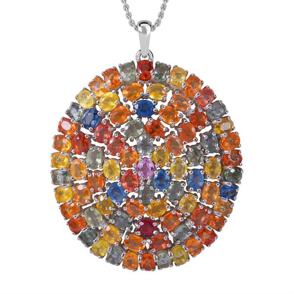 Mehrfarbiger Saphir Anh&auml;nger mit Kette, ca. 18,15 ct.