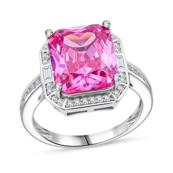 LUSTRO STELLA Rosa Saphir-farbener und wei&szlig;er Zirkonia Ring - 11,70 ct.