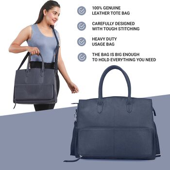 Handtasche aus echtem Leder mit Extra-Fach, Gr&ouml;&szlig;e 13x38x30 cm, Dunkelblau