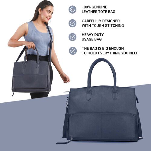 Handtasche aus echtem Leder mit Extra-Fach, Größe 13x38x30 cm, Dunkelblau image number 1