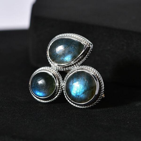 AAA Labradorit Ring, 925 Silber platiniert (Gr&ouml;&szlig;e 19.00) ca. 10.07 ct image number 2