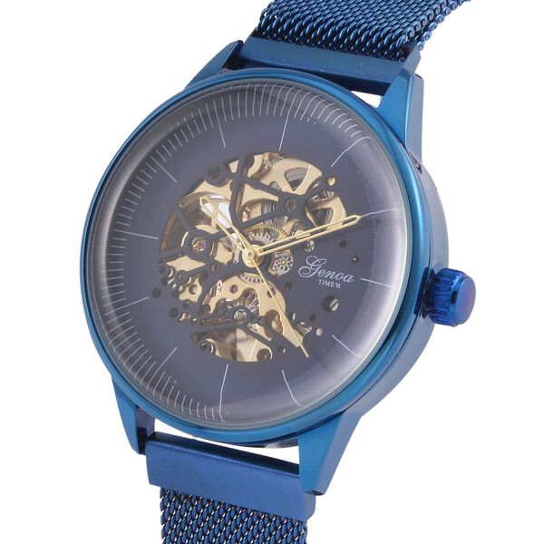 GENOA Automatik Mechanische Uhr mit Blauem Sonnenschein-Hohlzifferblatt und Modernem Minimalistischem Runddesign image number 3