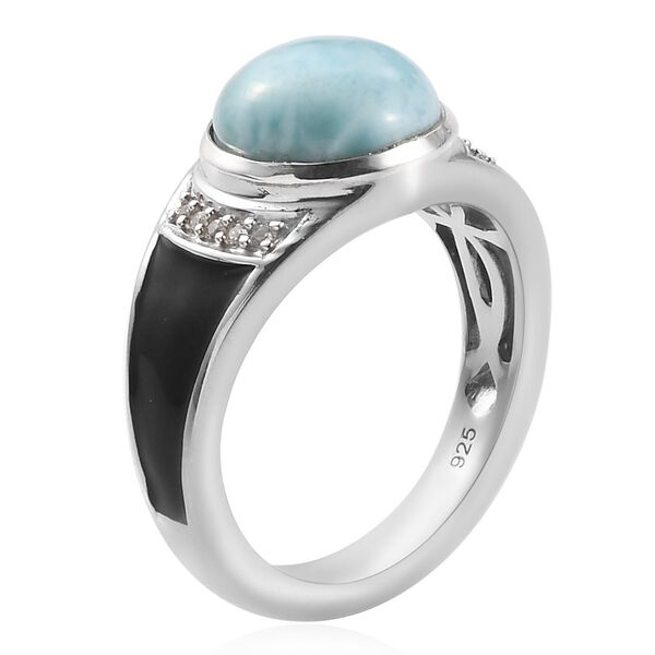 Larimar und Zirkon Solit&auml;r Ring 925 Silber Platin-&Uuml;berzug image number 4