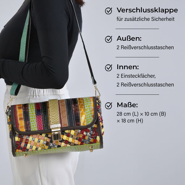 Chaos by Elsie Crossbody-Tasche aus echtem Leder, RFID-Schutz und Mini-Taschenlampe, 28x10x18 cm, Mehrfarbig image number 3