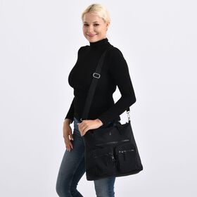 Crossbody-Schultertasche mit Mehrfachf&auml;chern, 31x30x14cm, Schwarz