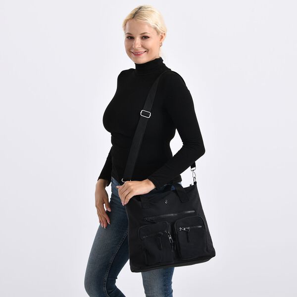 Crossbody-Schultertasche mit Mehrfachf&auml;chern, 31x30x14cm, Schwarz image number 3