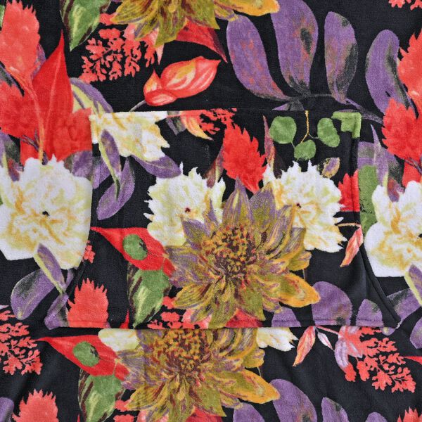 Flauschiger Flanell Hoodie mit gro&szlig;er Tasche, Blumenmuster image number 5