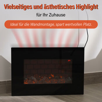 Elektrische Wandkamin-Heizl&uuml;fter mit realistischen 3D-Flammeneffekt,  66 x 10 x 44 cm