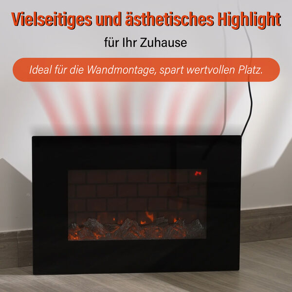 Elektrische Wandkamin-Heizlüfter mit realistischen 3D-Flammeneffekt,  66 x 10 x 44 cm image number 2