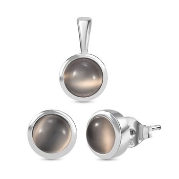 2er Set - Srilankan Ebony Mondstein Anh&auml;nger und Ohrringe, 925 Silber rhodiniert (Doublet) ca. 4.50 ct