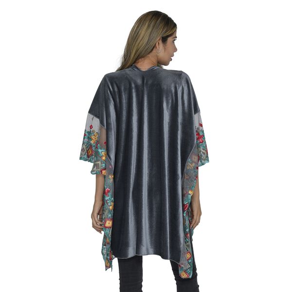 TAMSY - Kimono aus Samt mit Blumenstickerei, Einheitsgr&ouml;&szlig;e Grau image number 2