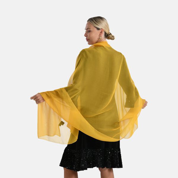 LA MAREY Signature Seidenschal und Seidenohrringe, 100% Maulbeerseide, 110 x 180 cm, Gelb image number 3