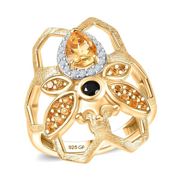 GP Queen Bee Kollektion - Citrin, Schwarzer Spinell Ring, 925 Silber 750 Gelbgold Vermeil (Größe 17.00) ca. 1.25 ct image number 3