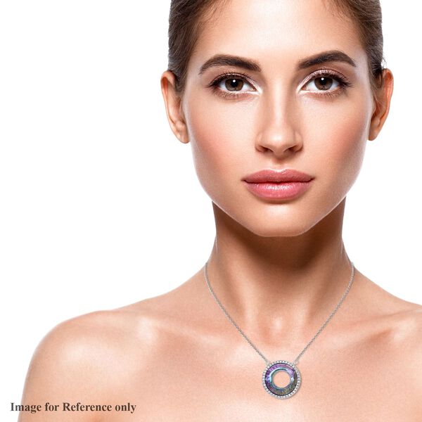 Glas und wei&szlig;e Zirkonia Halskette, ca. 50 cm, Edelstahl image number 2