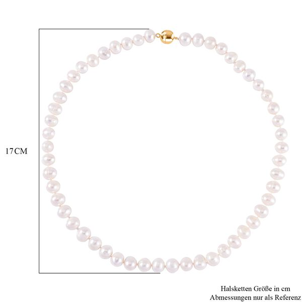 Weiße Süßwasser Perle Halskette, (9-10mm), ca. 50 cm, 925 Silber vergoldet image number 5