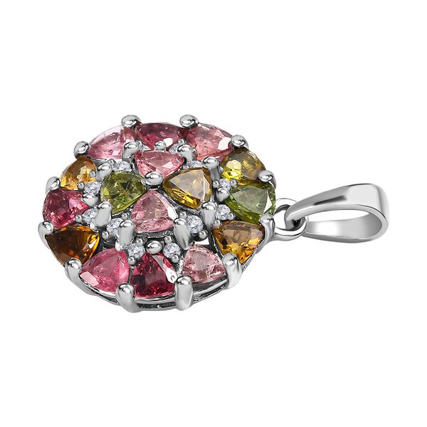 Natürlicher mehrfarbiger Turmalin und Weißer Zirkon Anhänger, 925 Silber platiniert ca. 2.48 ct image number 4