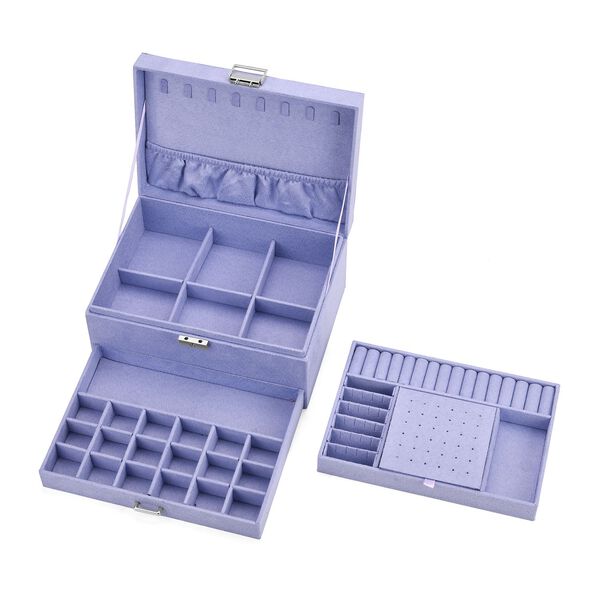 3-schichtige Schmuckbox aus Samt mit 5 Silberputztüchern in Lila, 24,5x17x11,5cm image number 6