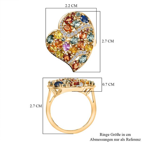 D'Joy AA Mehrfarbig Saphir, Weißer Zirkon Ring 925 Silber 750 Gelbgold Vermeil (Größe 17.00) ca. 5.21 ct image number 7