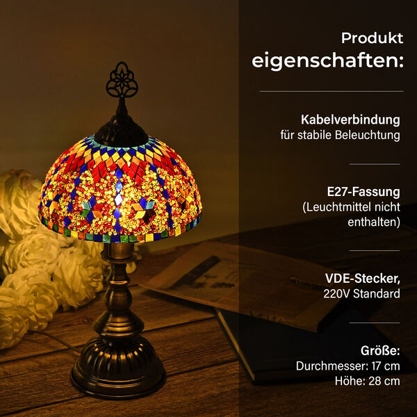 T&uuml;rkische Mosaik-Tischlampe im marokkanischen Stil, 17&times;28 cm, Mehrfarbig, Handgefertigt image number 3
