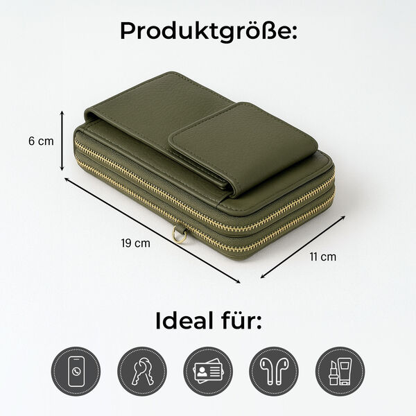 Crossbody-Handytasche mit RFID-Schutz und gemustertem Trageriemen, 19x6x11 cm, Grün image number 5