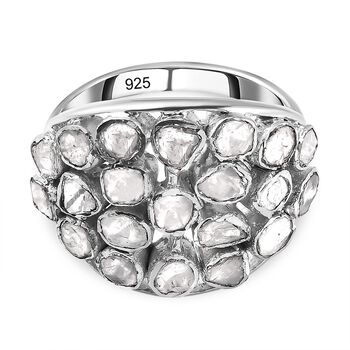 Handgearbeiteter, nat&uuml;rlicher Polki Diamant-Ring, 925 Silber platiniert  ca. 1,00 ct