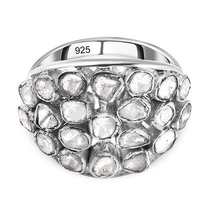 Handgearbeiteter, nat&uuml;rlicher Polki Diamant-Ring, 925 Silber platiniert (Gr&ouml;&szlig;e 21.00) ca. 1.00 ct