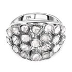 Handgearbeiteter, natürlicher Polki Diamant-Ring, 925 Silber platiniert (Größe 21.00) ca. 1.00 ct