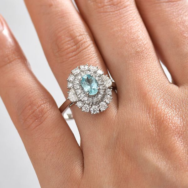 RHAPSODY zertifiziert und geprüft AAAA Paraiba Turmalin und VS-EF Diamant Ring in 950 Platin - 2,03 ct. image number 2