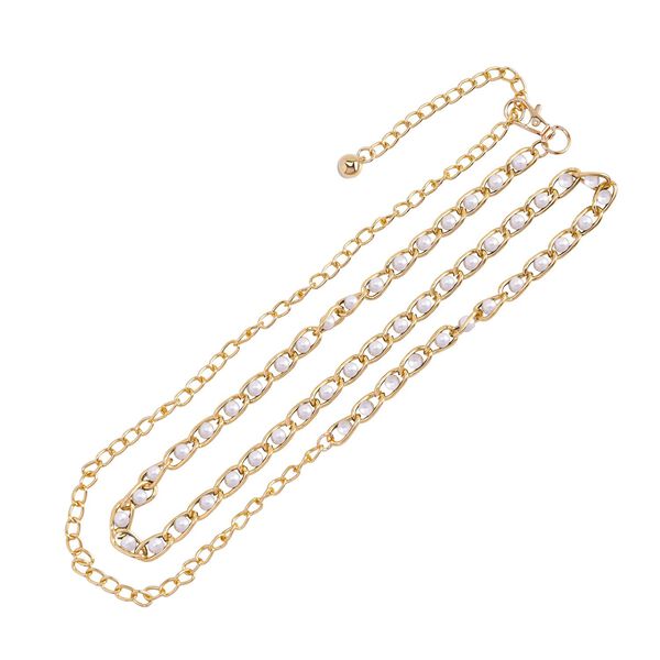 Modischer Ketteng&uuml;rtel, Aluminium + Kunststoff-Zierperlen, Gesamtl&auml;nge 115cm (65+50), 30g, gewebt, wei&szlig;