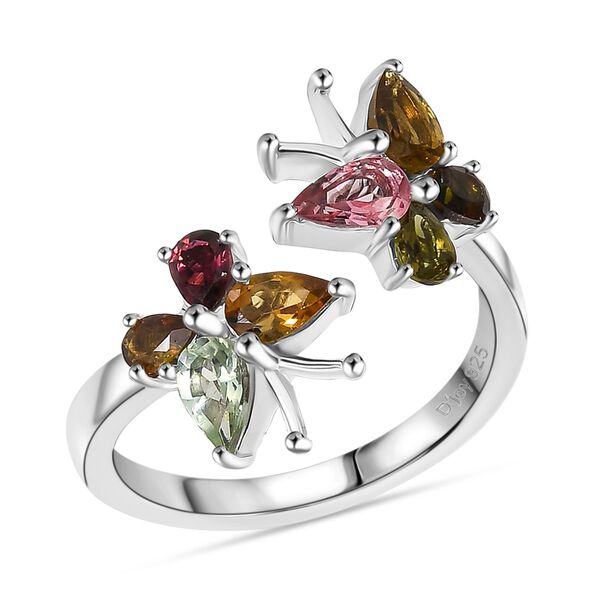 D joy Mehrfarbiger-Turmalin Ring, 925 Silber platiniert (Gr&ouml;&szlig;e 20.00) ca. 1.18 ct image number 4