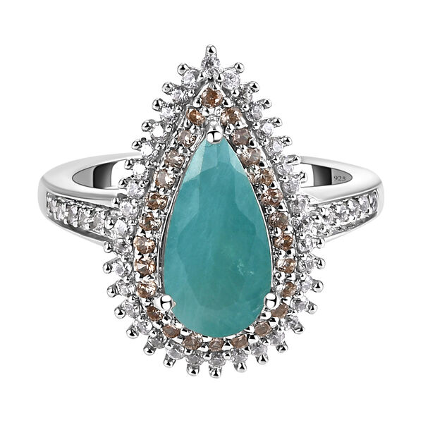 Grandidierit und nat&uuml;rlicher Champagner Zirkon-Ring, 925 Silber platiniert  ca. 2,73 ct