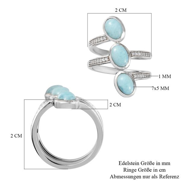 Larimar und Zirkon 3 Stein Ring 925 Silber Platin-&Uuml;berzug image number 6