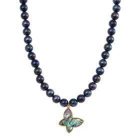 Pfaufarbene Muschelkernperlen und Abalone Muschel Halskette, 45 cm - 330 ct.